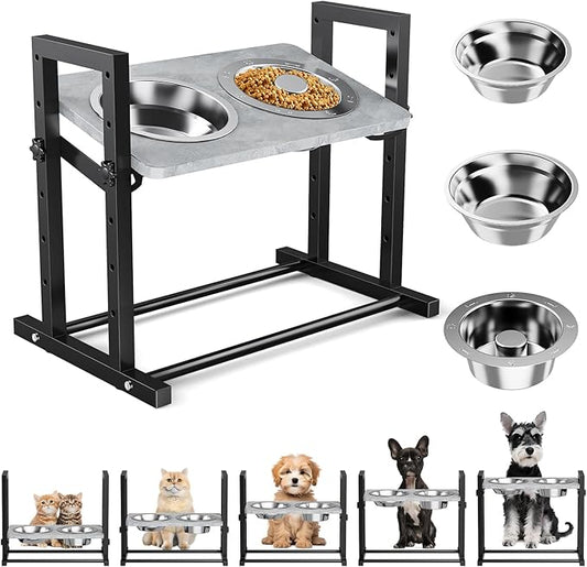 Elevated Dog Bowls for Dogs, 6 Heights Adjustable Raised Dog Bowl with Slow Feeder - 3 Stainless Steel Bowl, Tiltable Non-Slip Feeding Bowls with Metal Stand
