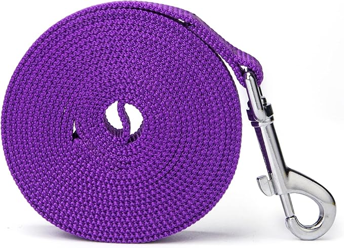 Strong Durable Nylon Dog Training Leash, 1 Inch Wide Traction Rope, 6 ft 10ft 15ft Long, for Small and Medium Dog (Purple, 15 Feet)