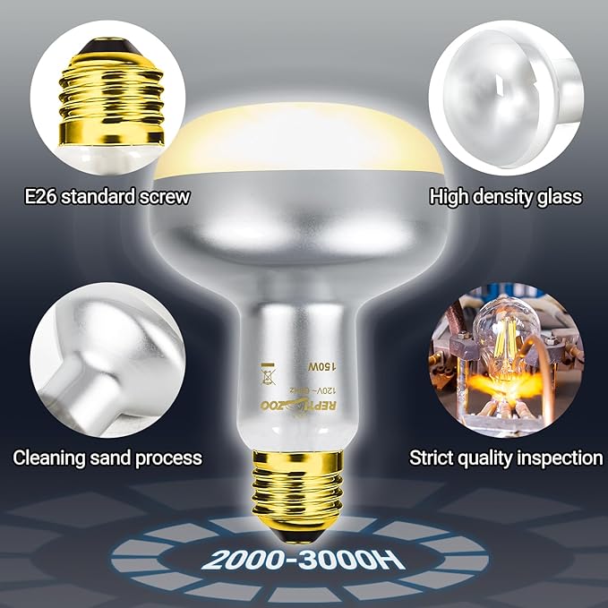 REPTI ZOO 2 Pack Heat Lamp 150W, Intense Basking Spot Simulated Natural Sunlight Heating Lamp Bulb, Heat Emitter UVA Heat Lamp Bulb for Reptile Chickens Pet Brooder