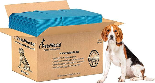 PETSWORLD Puppy Pads, 23x36 Inch, 100 Count - Puppy Pee Pads for Dogs, Tear Resistant, Economy Value, Super-Absorbent Polymer Gel Core, Perfect for Puppies, Smaller Dogs