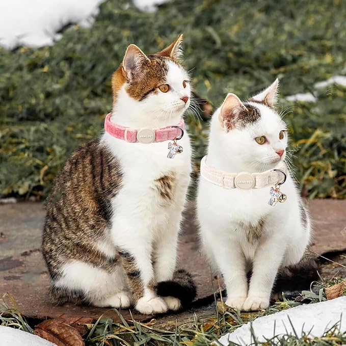 ARING PET 2 Pack Cat Collar-Cute Cotton Cat Collar with Bell & Pendant, Adjustable Pink Khaki Kitten Collars with Safety Buckle for Girl and Boy Pets