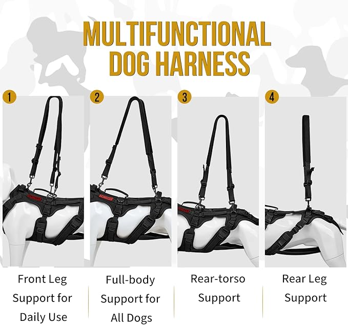 OneTigris Dog Full Body Lift Harness, All-Gender Dogs Friendly Design, Dog Sling Carrier with Three Handles Front/Rear Leg Assist for Arthritis, Help Em Up Harness for Dogs (Black, X- Large)