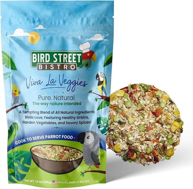 Bird Street Bistro Parrot Food - Parakeet & Cockatiel Food - Cooks in 3-15 min with Natural & Organic Grains, Legumes, Non-GMO Fruits, Vegetables & Health-Oriented Spices