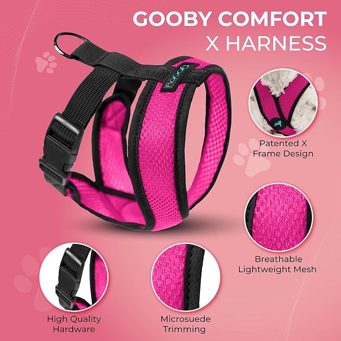 Gooby Comfort X Head In Harness - Flamingo Pink X-Large - No Pull Small Dog Harness Patented Choke-Free X Frame - On the Go Dog Harness for Medium Dogs No Pull or Small Dogs for Indoor and Outdoor Use