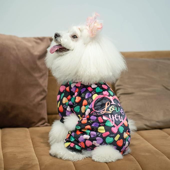 CuteBone Small Dogs Valentines Outfit Soft Puppy Onesies Pjs Dog Pajamas Pet Coat Cat Apparel Comfy Doggie Jumpsuit Bodysuit for All Seasons P272XL