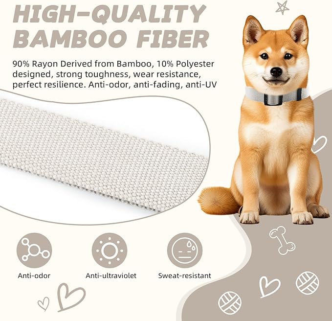 Beidge Dog Collar and Leash Set for Small Dogs, Breathable, Anti-Odor & Soft, Comfortable for Sensitive Skin Puppies, 90% Bamboo Rayon, Quick Release Buckle Pet Collar for Chihuahuas Frenchie