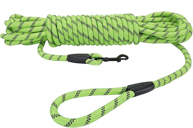 Long Dog Leash for Training 15Ft-Reflective Nylon Rope with Swivel Hook-Recall Agility Lead for Large Small Medium Dogs Outside Walking Hiking-Green Diam 1/2"