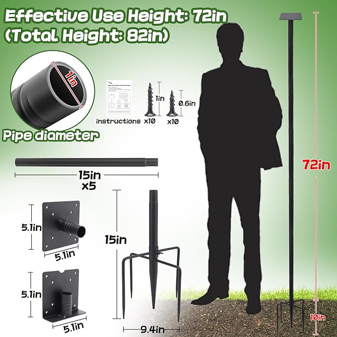 Bird Feeder Pole for Outdoors - 82in Tall Adjustable Heavy Duty Bird House Feeding Station with 5-Prong Anchor for Christmas Outside Garden Wild Bluebirds Watching Gifts