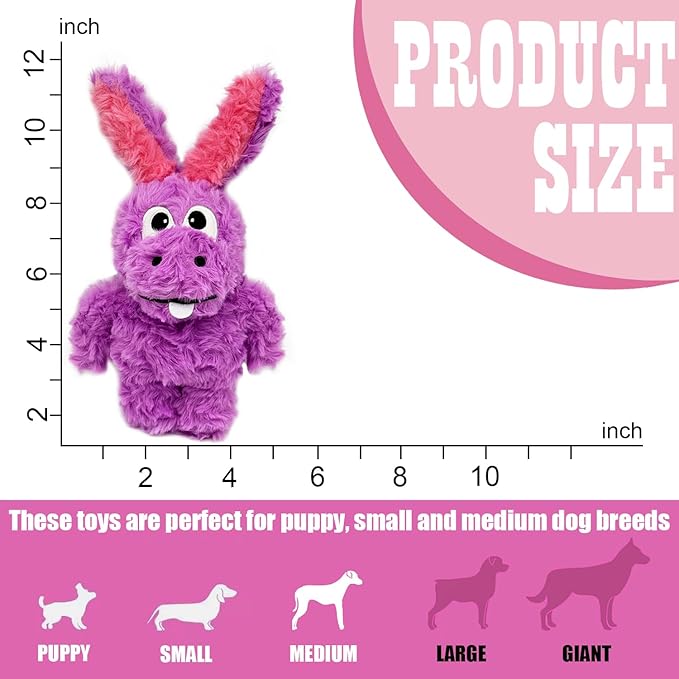 Squeaky Dog Toy Plush, Stuffed Crinkle Tug of War Dog Toy Keep Them Busy Pet Puppy Birthday Toy for Small Medium Large Dogs (Purple)