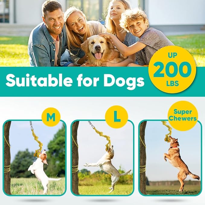 Petbobi Bungee Dog Toy, Outdoor Dog Tug Toy for Pitbull Interactive Exercise, Spring Pole Tug-of-War Toy with Durable Rope, Hanging Toy for Large Dogs to Reduce Boredom, Yellow