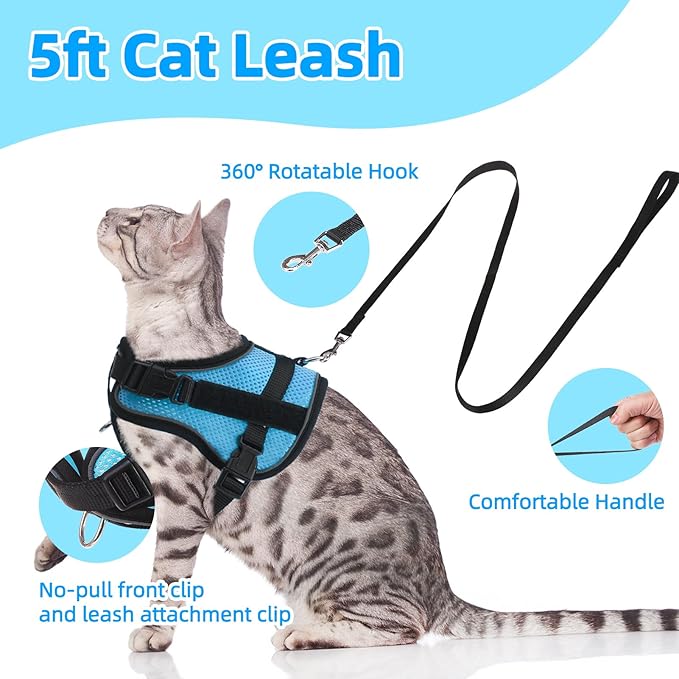 PUPTECK Cat Harness and Leash Set Escape Proof, Adjustable Reflective Kitten Jacket Easy Control, Pet Vest Harness for Cats Small Dogs Puppies Walking and Travel