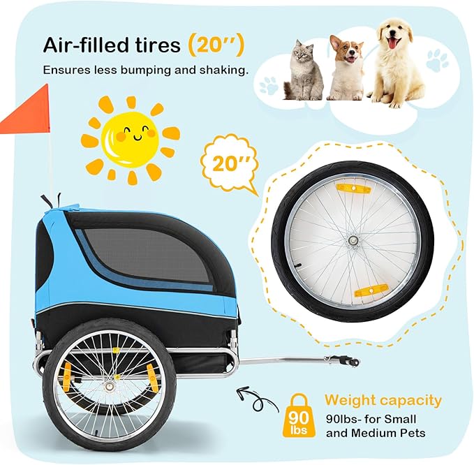 Dog Bike Trailer - HAPPAWS Dog Trailer for Bicycle, Cargo Cycle Trailers Wagon Cart Pet Bike Carrier w/ 3 Doors, Aluminum Wheels, Safety Flag, Easy to Connect&Disconnect, Collapsible to Store