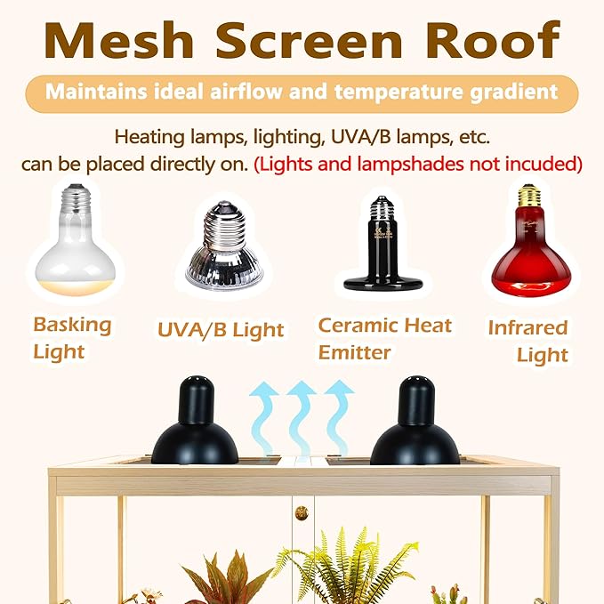 Prolee Reptile Terrarium Tank Up to 78 Gallon, Lizard Tank Bearded Dragon Tank with Metal Mesh Roof Door, Snake Tank with Lock Design (Oak, 27 Gallon Volume, 24 Inch Length)