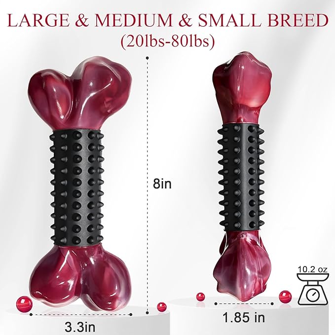 Apasiri Tough Dog Toys for Aggressive Chewers Large Breed, Dog Chew Bone with Bacon Flavor, Nylon & Rubber Chew Toy for Medium Large Dogs
