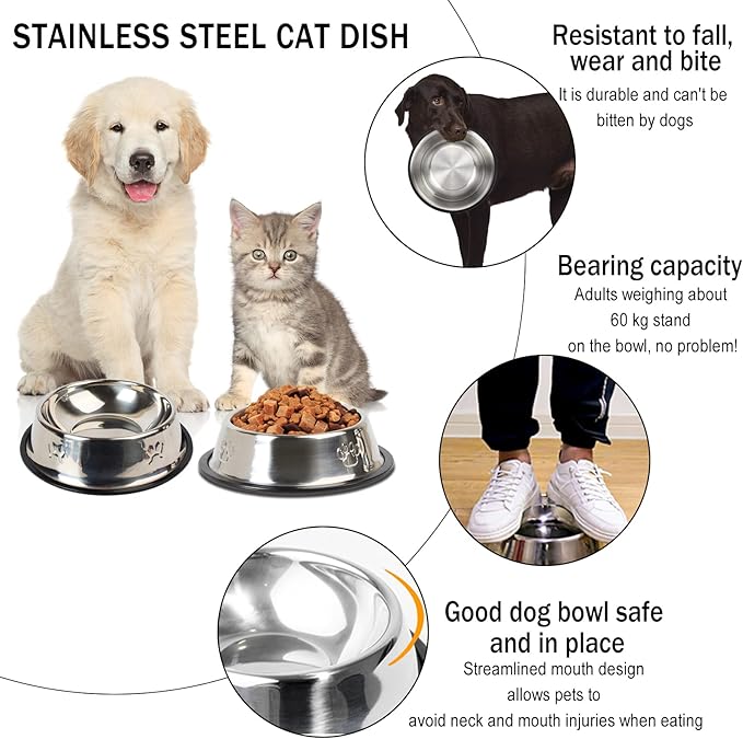 Hamiledyi Stainless Steel Dog Cat Bowl with Rubber Base 4 Pack Pet Feeder and Water Bowls Stackable Non-Slip Puppy Dishes for Small Medium Animals Kitten Rabbit