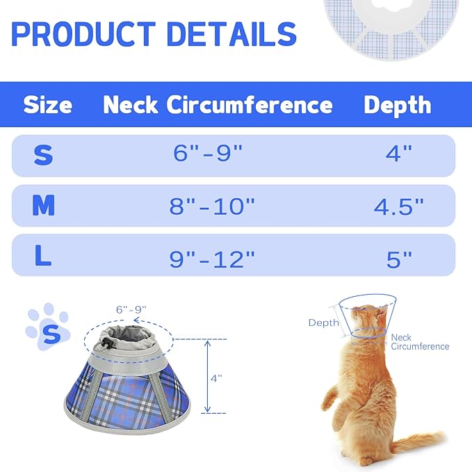 Cat Cone Collar Soft, Cat Recovery Collar for Large Medium Small Cats Kittens, Pet Cone Alternative After Surgery