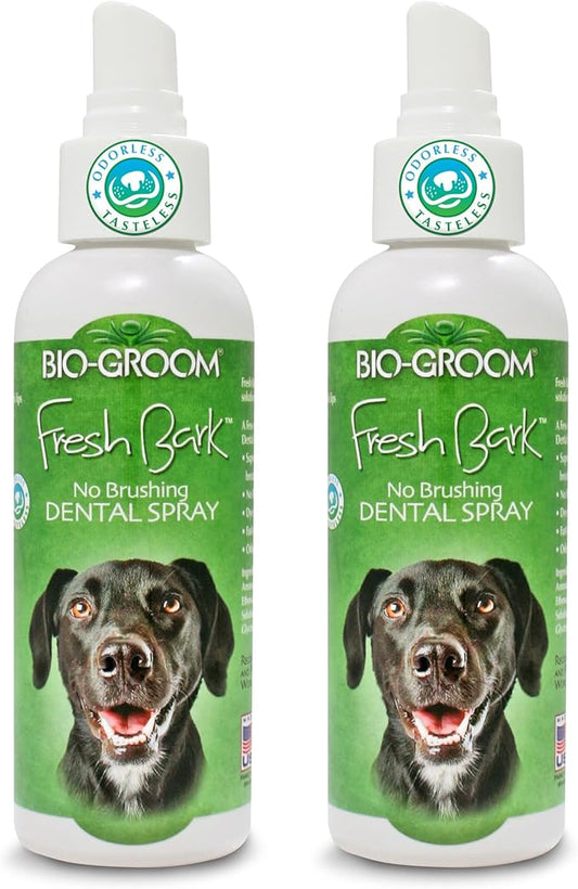 Bio-groom Fresh Bark Dog Breath Freshener - No Chew Dental Spray for Dogs & Cats, Teeth Cleaning Oral Care for Plaque & Tartar, No Brushing Required, Made in The USA - Flavorless, 4 fl oz (Pack of 2)