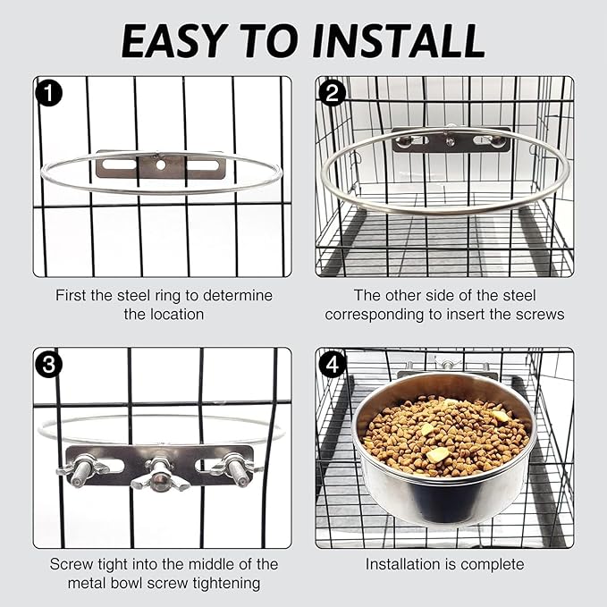 Hamiledyi 2 Pcs Dog Crate Bowl Stainless Steel Puppy Bowls Durable Spill-Proof Pet Water Bowl Hanging Water/Food Metal Bowls for Puppy Medium-Sized Dogs Cats (4.7'' x 2'')