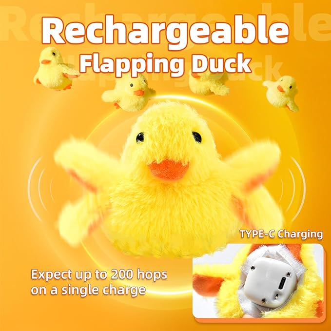 SmartTail Cat Toys Rechargeable Flapping Duck, Lifelike Quacking Sound, Touch Activated Kitten Plush Toy Interactive Cat Exercise Toys for All Indoor Kicker Toys 4.0 Inches