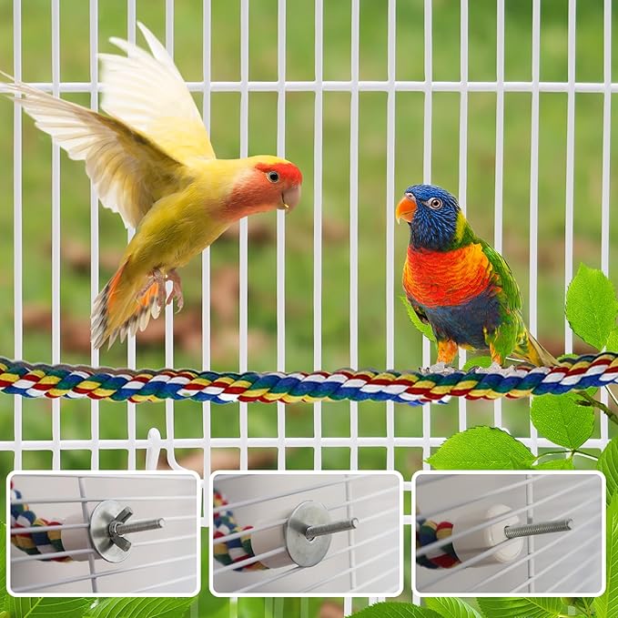 24 Inch Bird Perch Rope - Natural Wood Parrot Perch Stand,with 0.78 Inch Diameter Metal Screw Ends,Interactive Chewing Climbing Toy for Parakeets, Budgies,Cockatiels, Small to Medium Birds