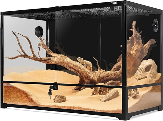 Glass Reptile Terrarium 24" x 18"x 36"Front Opening Chameleon Cage ull View Glass Terrarium Tank with Double Hinge Door for Reptiles Amphibians, Bearded Dragon Gecko Lizard Snake