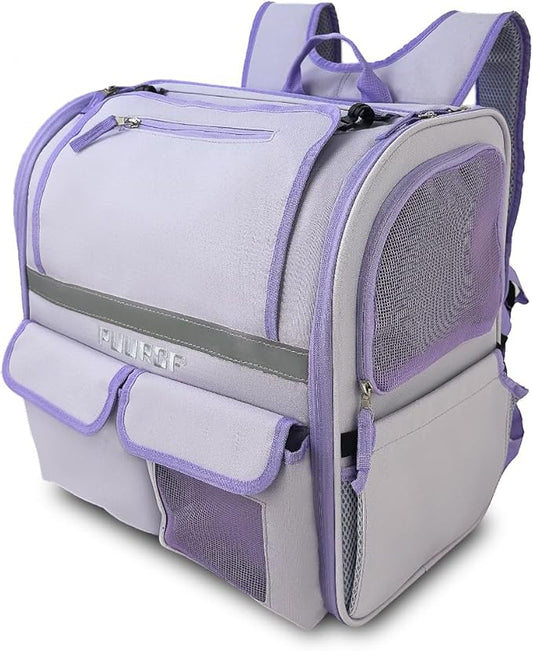 Cat Backpack Carrier, Pet Backpack for Small Dogs, Medium Cats, UP to 16 lbs, Ergonomic 3D Design, Strap Hidden Storage Compartment Dog Backpack Carrier for Hiking, Camping and Vet Visits (Purple)