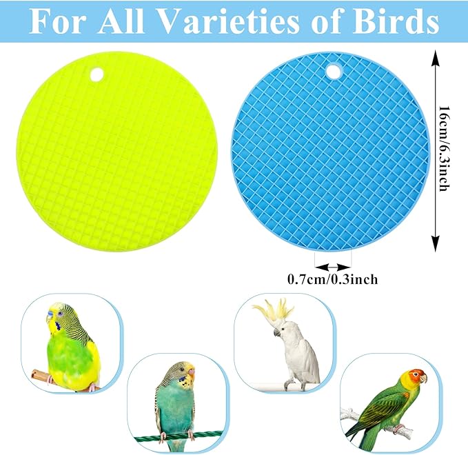 2Pcs Bird Foraging Mats, 6.3" Silicone Foraging Toys for Birds Enrichment-Foraging Toys for Parakeets, Cockatiels and Small Birds (Green/Light Blue)
