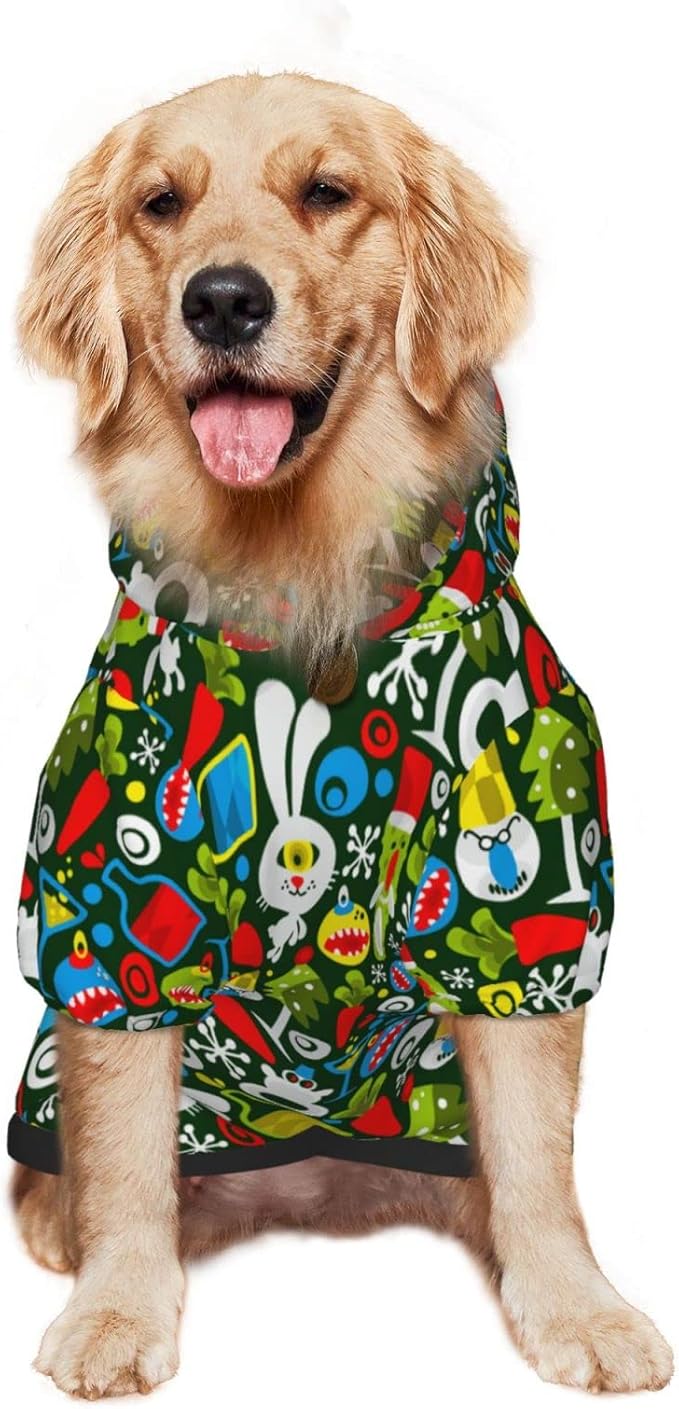 Christmas Green Monster Hoodie,Christmas Cosplay Dog Clothes with Pocket and Hat Winter Clothes Sweaters Small