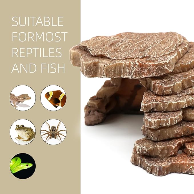Gecko Hide Shale Scape Step Ledge, Reptile Cave Hideout Tank Accessories Decorations, Great for Reptiles, Amphibians, Leopard Gecko, Lizard, Frogs, Turtle (Small-7.3 * 4.4 * 3)
