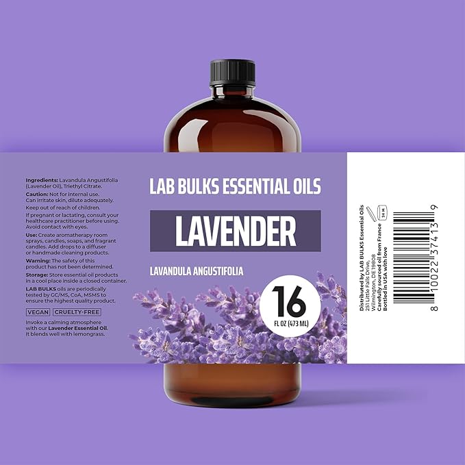 Lavender Essential Oil 16 oz Bottle for Diffusers, Candles, & Home – Aromatherapy Oil 1 Pack