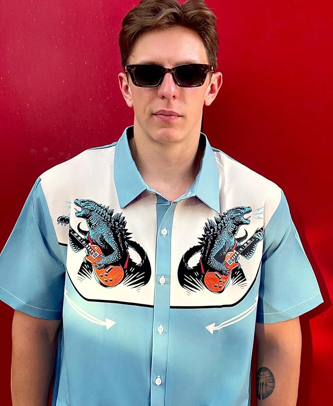 Men’s Hawaiian Shirt Western Cowboy Symmetrical Print Short Sleeve Button Down Casual Beach Holiday Summer Shirt