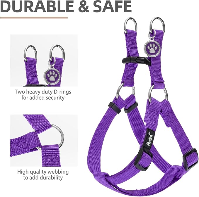 PUPTECK No Pull Dog Harness Soft Adjustable Basic Nylon Step in Puppy Vest Outdoor Walking with ID Tag and A-ir Tag Case, Purple, L