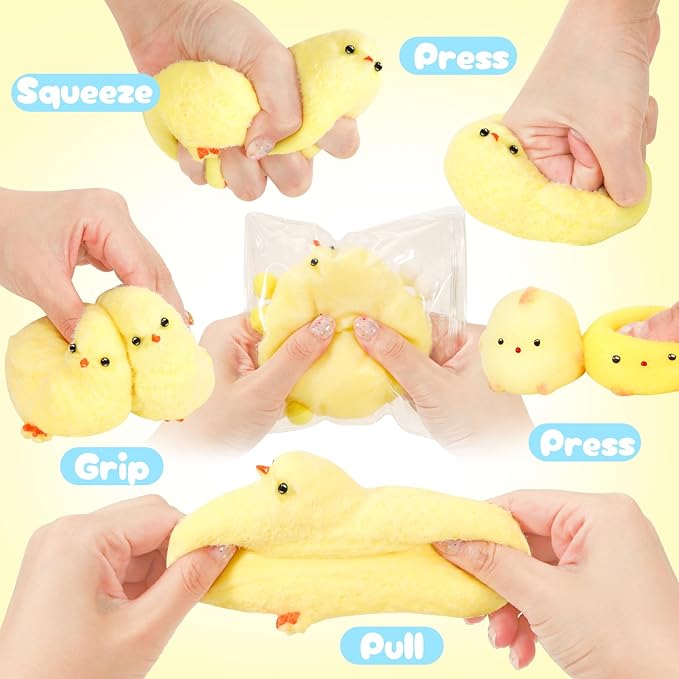 Squishy Fidget Toys, 6Pcs Squeeze Soft Cute Stuff Chicken Sensory Toys for Kids Stress Relief Gifts, Birthday Party Favors Desk Classroom Decor Goodie Bags Stocking Stuffers