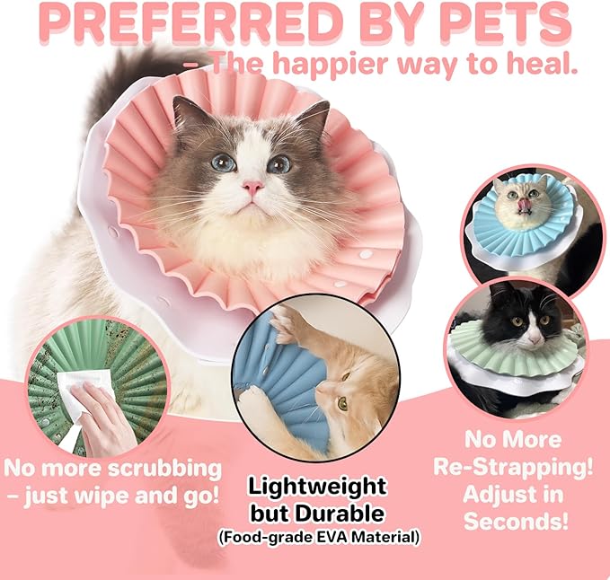 Soft Cat Cone Collar for Cats– Adjustable Lightweight Recovery E-Collar to Stop Licking, Scratching & Biting After Surgery, Comfortable Wound Healing Cone Alternative (Pink, M)