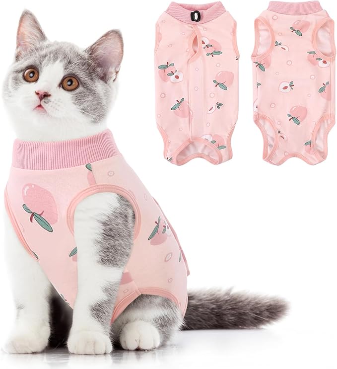 SUNFURA Cat Recovery Suit, Kitten Surgical Full Bodysuit for Abdominal Wound Protector Anti Licking After Surgery, Professional Bandages Cone E-Collar Alternative for Small Male & Female Pets
