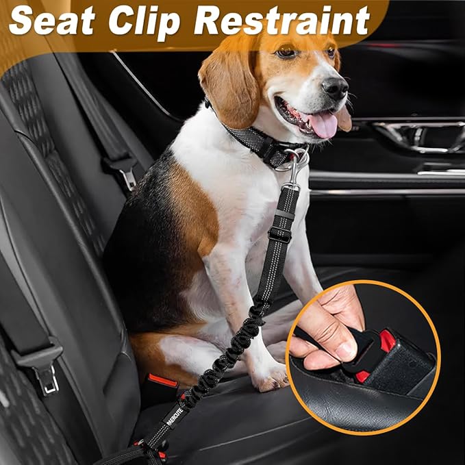 3 Piece Set Dog Seat Belt Retractable Dog Car Seatbelts Adjustable Pet Seat Belt for Vehicle Headrest Restraint Adjustable Heavy Duty & Elastic & Durable Car Harness for Dogs 06-Black+Blue