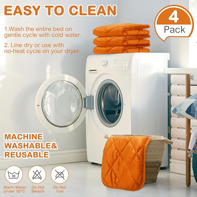 4 Pack Self Heating Cat Pad Self Warming Dog Mat Reflects Body Heat Extra Warm Thermal Pet Pad Washable Dog Cat Bed Crate Bed Mat Blanket(19 x 27.5 Inch,Orange)