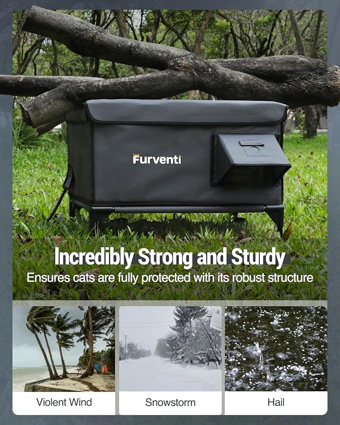 Outdoor Heated Cat House in Winter,Extremely Insulated & Weatherproof,Elevated Feral Cat Shelter with Waterproof Eaves & Escape Door for Outside Stray Barn Cat (Dark Grey, XL)