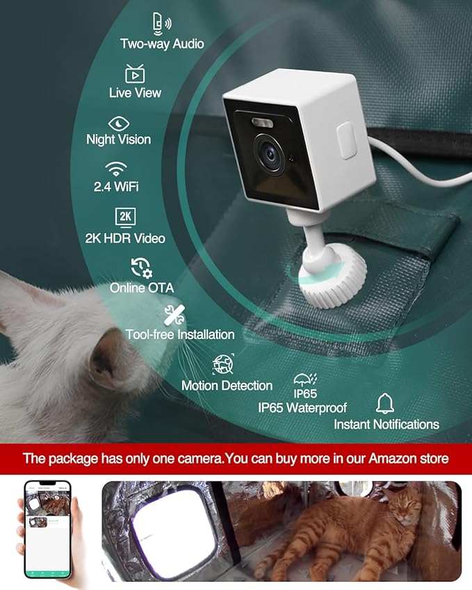 Outdoor Heated Cat House in Winter,Extremely Insulated & Weatherproof,Elevated Feral Cat Shelter with Waterproof Eaves & Escape Door for Outside Stray Barn Cat (Dark Green, L with Cam)