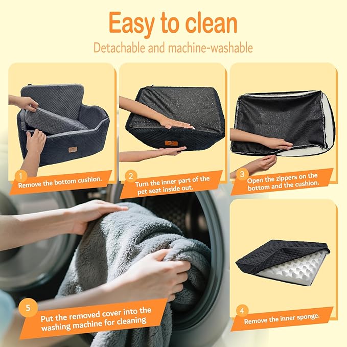 Thick High-Density Sponge Large Dog Car Seat, Comfortable Booster Seats for Large Dogs Under 65lbs,Travel Pet Beds in-Vehicle, Detachable and Washable Car Bed for Pets with 2 Adjustable Seatbelt