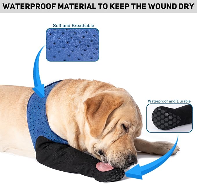 COODEO Dog Socks to Prevent Licking Paws, Healing Boots & Paw Protectors with Non-Slip Bottoms for Wound Protection, Waterproof Sleeve Shoes for Licking（Blue，3XL_Left
