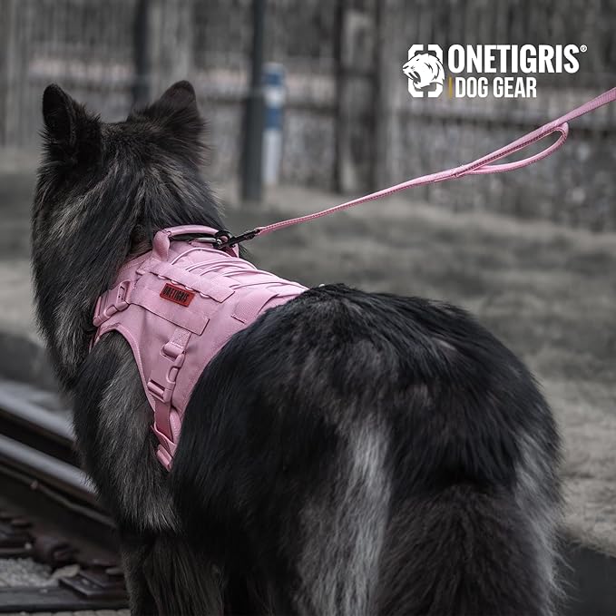 OneTigris Pink Dog Harness Leash Collar Set,Adjustable Dog Vest Harness for Walking Hiking Training(Medium)