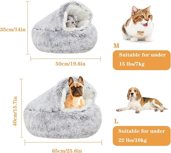 Small Dog Bed, Nest Warm Super Soft Plush Faux Fur Washable Dog Bed with Non-Slip Bottom for Medium Small Dogs Snooze Sleeping Indoor (Gray-65cm/25in)