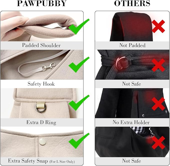 Dog & Cat Carrier Sling, Adjustable Soft Padded Shoulder Puppy Carrier, Hands-Free Dog Carrier Bag with Double Safety Buckles Premium Material for Outdoor Travel (Apricot, L)