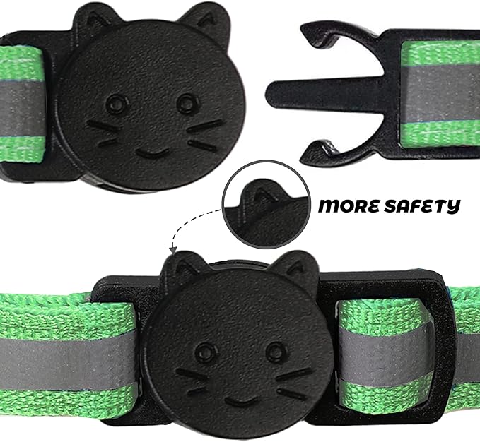 BANMODER 2 Pack Reflective Cat Collar Breakaway with Bell,Personalized Kitten Collars,Adjustable Safety Buckle Collar for Male Cats Girls & Boys (Light Green)