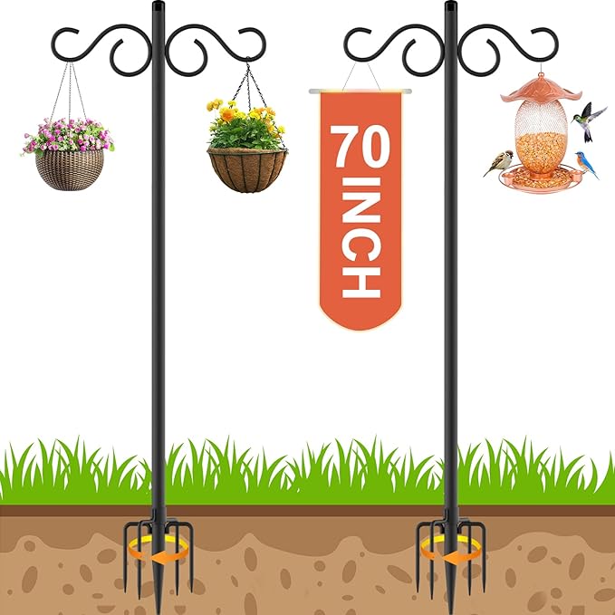 Adjustable Shepherd Hooks for Outdoor,2 Pack 70 Inch 5 Prong Base Bird Two Sided Feeder Poles,Heavy Duty Shepherds Hook,Suitable for Garden in Hanging Flower Basket,Lantern,Bird Nests