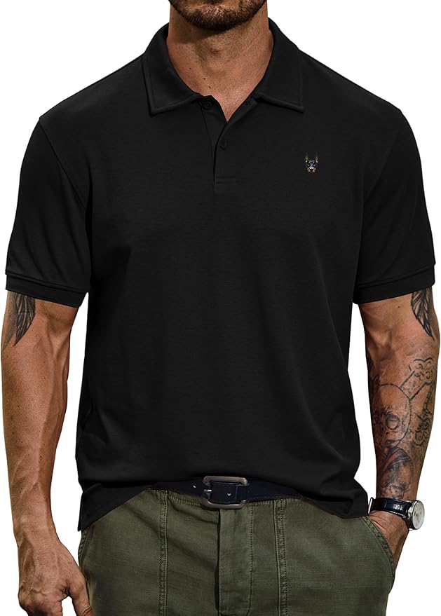 Men Embroidered Doberman Polo Casual Short Sleeve Plain Collar Shirt (S-XXL)