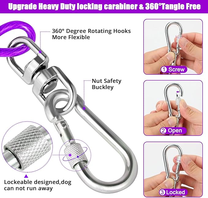 Jenico Dog Tie Out Cable - 10/15/20/30/40/50/70/100/150FT Runner Cable with Swivel Hook and Shock Spring, for Small to Medium Pets Up to 500 LBS