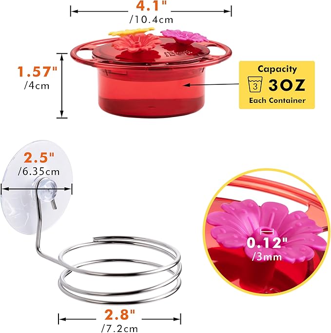 iBorn Window Hummingbird Feeder Mini Hummingbird Feeders for Outdoors, 3OZ Humming Bird Feeder with Strong Suction Cup, 3 Feeding Ports & Stainless Steel Base, 3 Set
