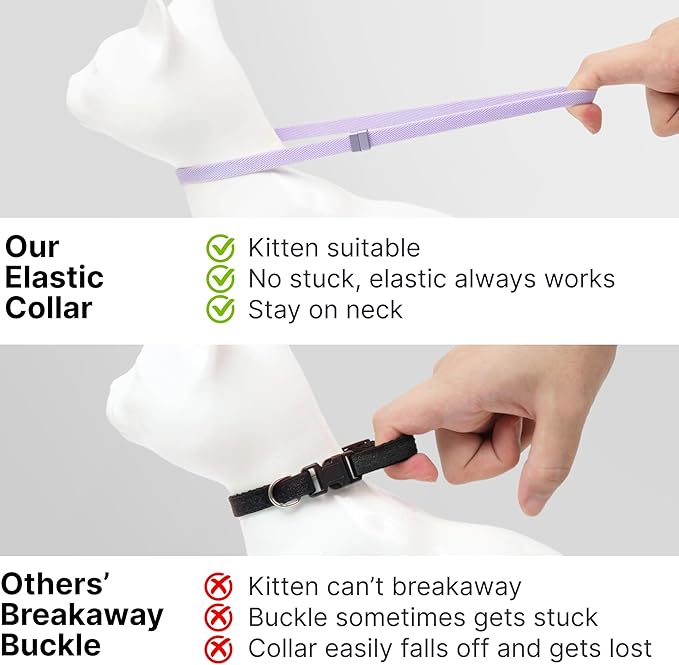 Safety Cat Collar - U.S. IDA Gold Awarding Design, Stretch Elastic Quick Release, Non Breakaway - Light Weight for Kitten, Neck Fit 5.9'-11.8' for All Small Large Cat,S(Space Grey)